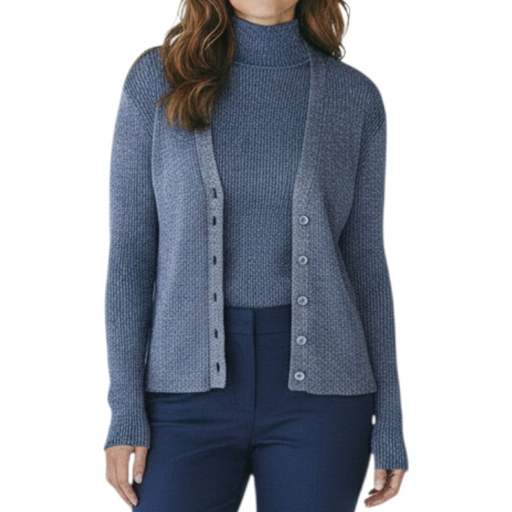 KASPER & COMPANY Blue Ribbed Mock Neck Tank Top & Cardigan - Size P Medium